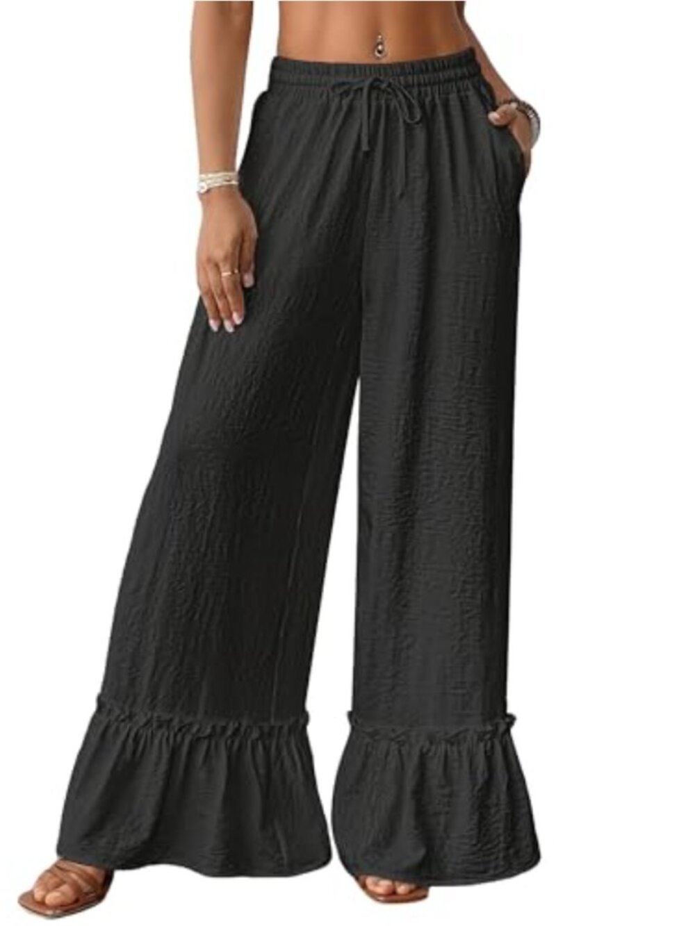 Wide Leg Palazzo Pants High Waist Flowy Casual Trousers Women
